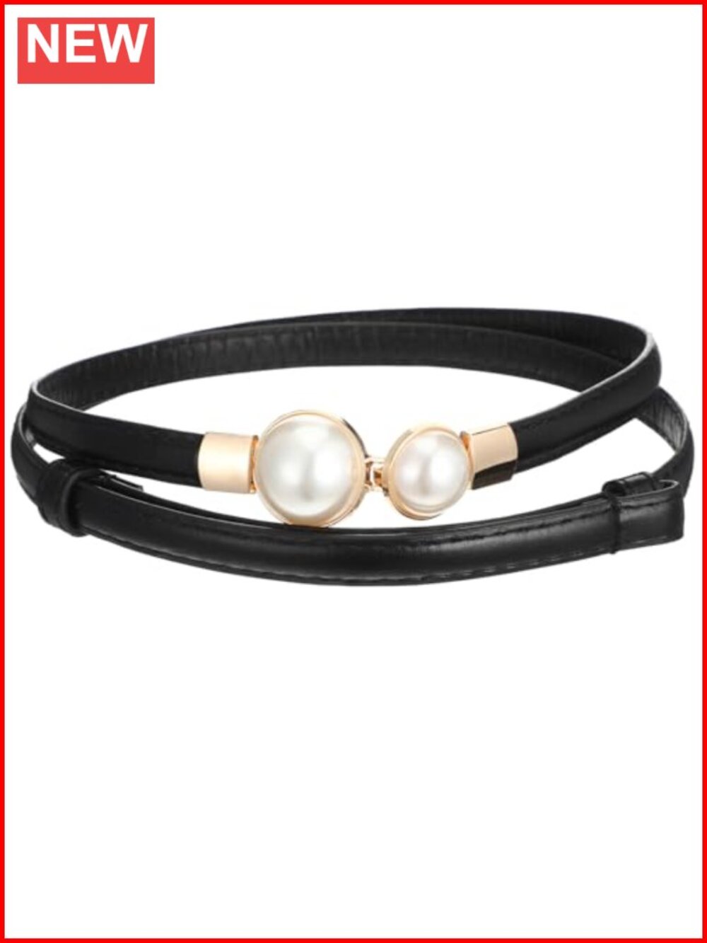 0.5 Inch Thin PU Leather Pearl Buckle Belt for Dress Wedding